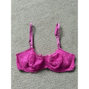 Victorias Secret Dream Angels Pink Floral Lace Unlined Push Up Bra 36D